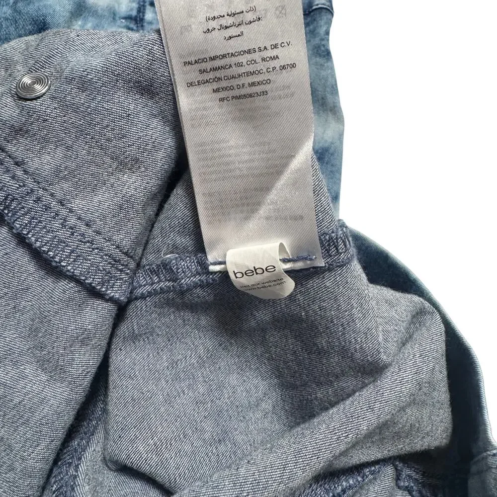 Bebe Denim Bodycon Mini Dress Blue Acid Wash Women’s 8 Y2K 2000s Club McBling - Picture 15 of 16